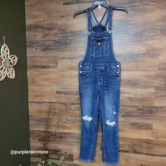 American Eagle Tomgirl Overalls M Medium Dark Wash Stretch Denim Country Girl - Picture 1 of 11